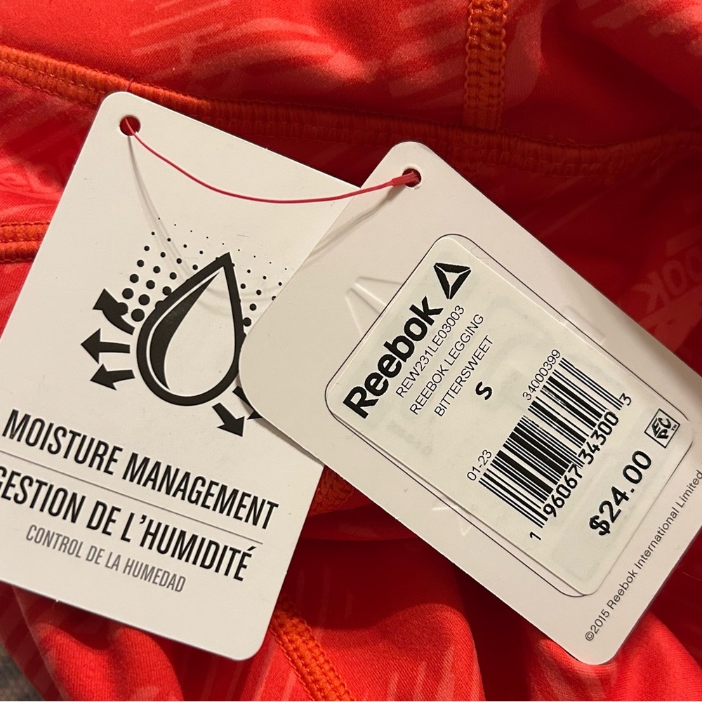 NWT Reebok 7/8 Leggings  Women’s Small Orange Moisture Management High Rise - Picture 7 of 7